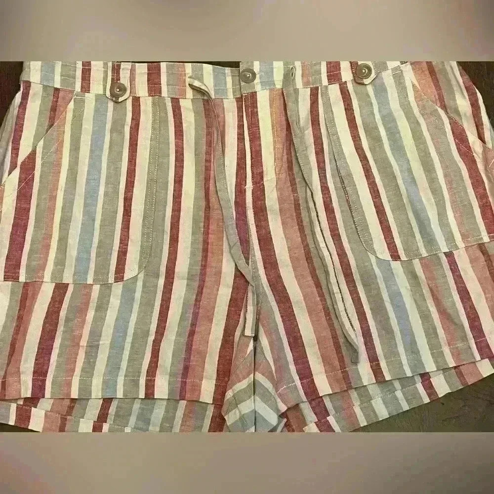Torrid Women Size 18 Casual Shorts Multicolor Striped Linen Blend NEW - Picture 2 of 5